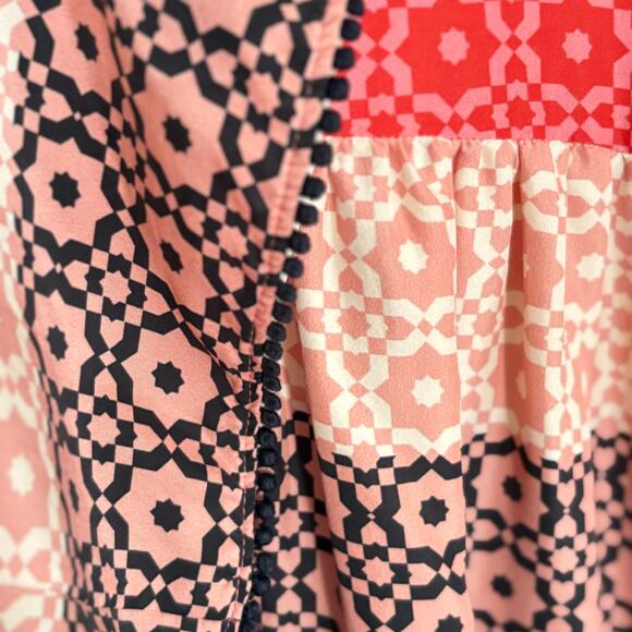 Derek Lam 10 Crosby Geo Ruffle Balloon Sleeve Dress 2 Pink Black Boho Western - Picture 6 of 8